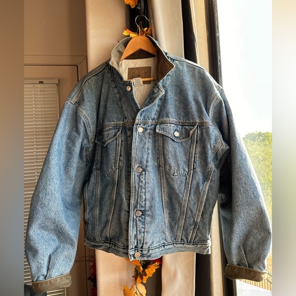 Vintage GAP denim trucker jacket lined size Large acid wash green 90s Y2K unisex - Picture 4 of 11